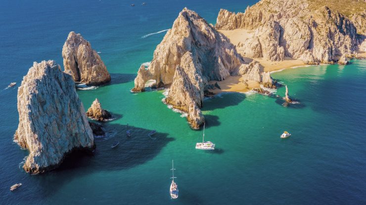 Aerial view of The Arch of Cabo San Lucas, Mexico