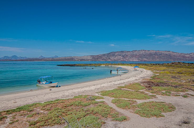 Beautiful seascape, white sand beach on coronado island in Loreto, Mexico