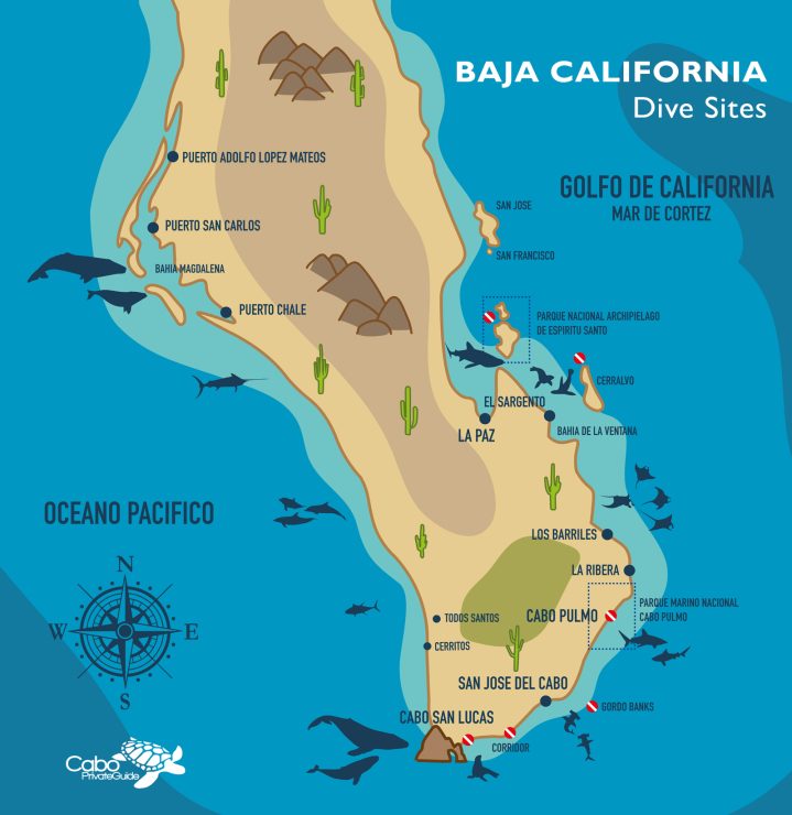Map of Baja California dive sites